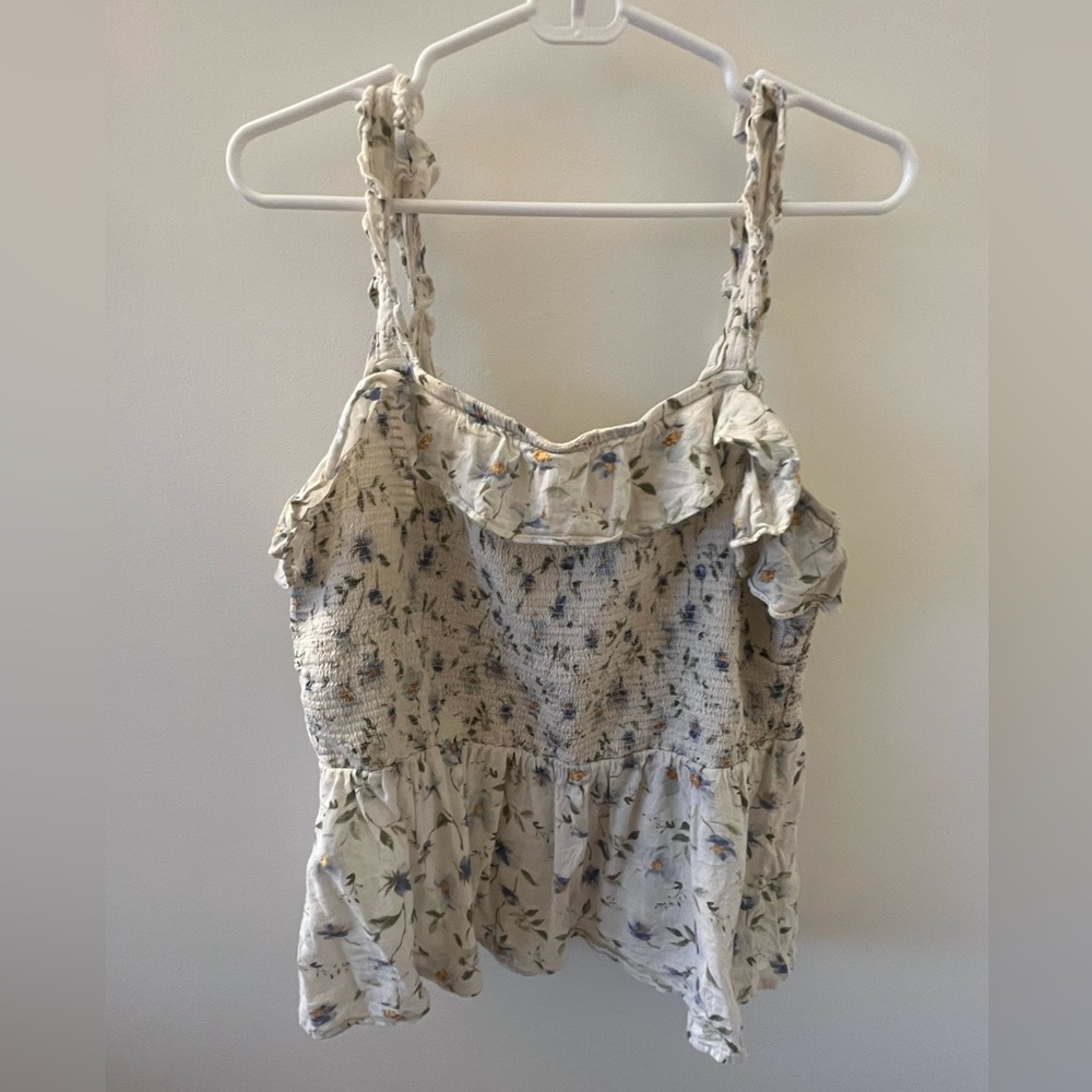 Old Navy White/Floral Print Peplum Tank Top size L